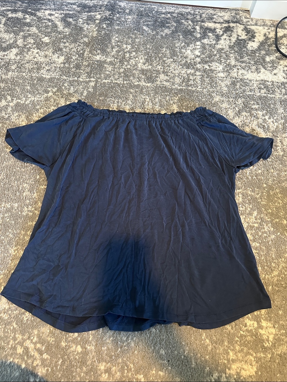 Soft and flowy Navy Off-Shoulder Short Sleeve Top
